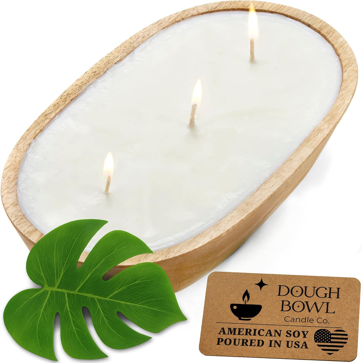 Dough Bowl Candle Co. Santal and Coconut Soy Candle - 3 Wick Rustic Farmhouse Coffee Table Decor