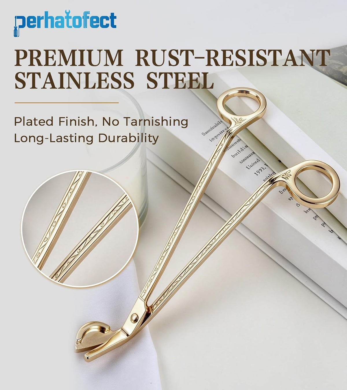 Candle Wick Trimmer Stainless Steel Wick Clipper with Debris Tray Gold