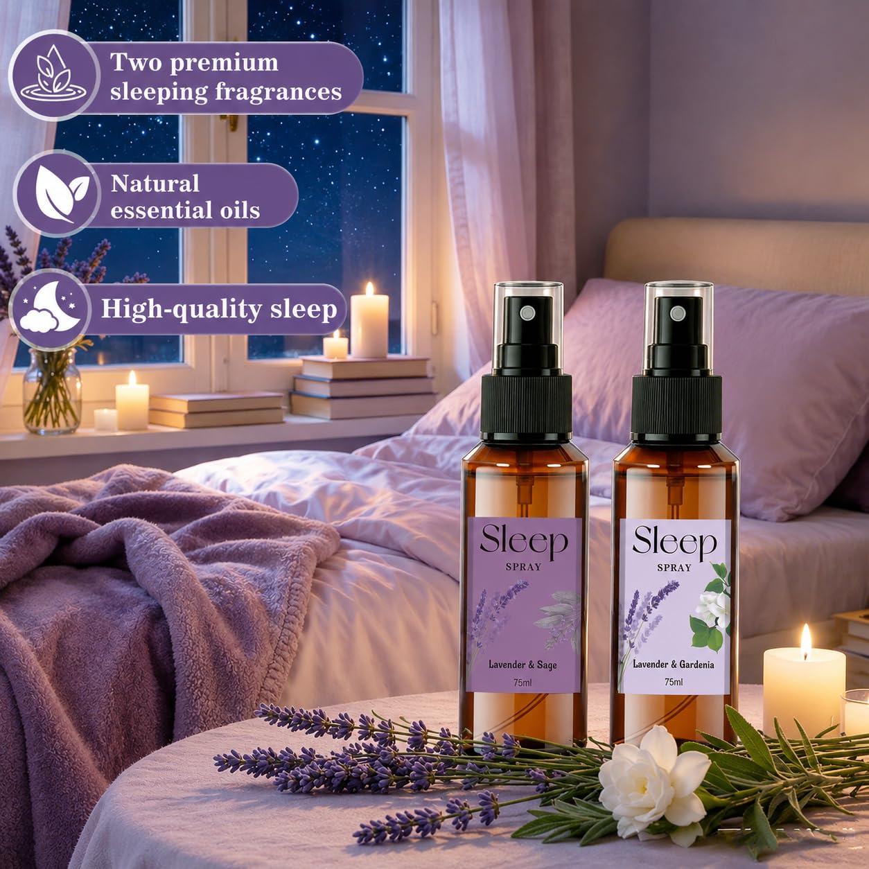 SCENTORINI Sleep Spray, 5.07 oz Pillow Spray with Lavender Essential Oil for Sleep Calming, 2 Pack Relaxing Aromatherapy Pillow Mist for Bedding, Liners, Sheets, Room Spray Air Freshener