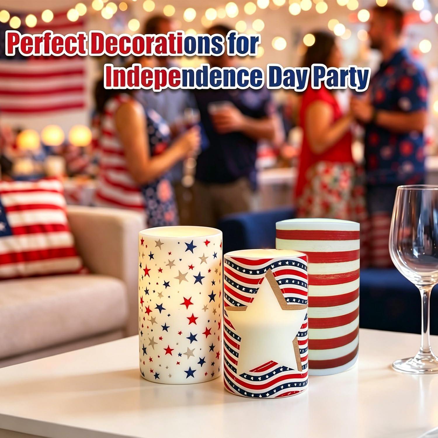 Pack of 3 Patriotc American Flag Flameless LED Pillar Candle with Remote Control Battery Operated 4th of July Candles for Home Decor Dinner Table Centerpieces(American Flag)