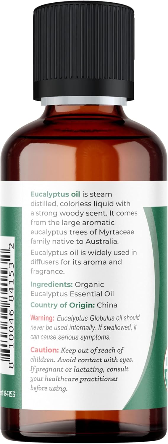 Viva Doria Eucalyptus Essential Oil, USDA Certified, Organic Eucalyptus Globulus Oil, 100% Pure, Natural Essential Oil, Undiluted, for Aromatherapy | Food Grade, 30 mL (1 Fluid Ounce)