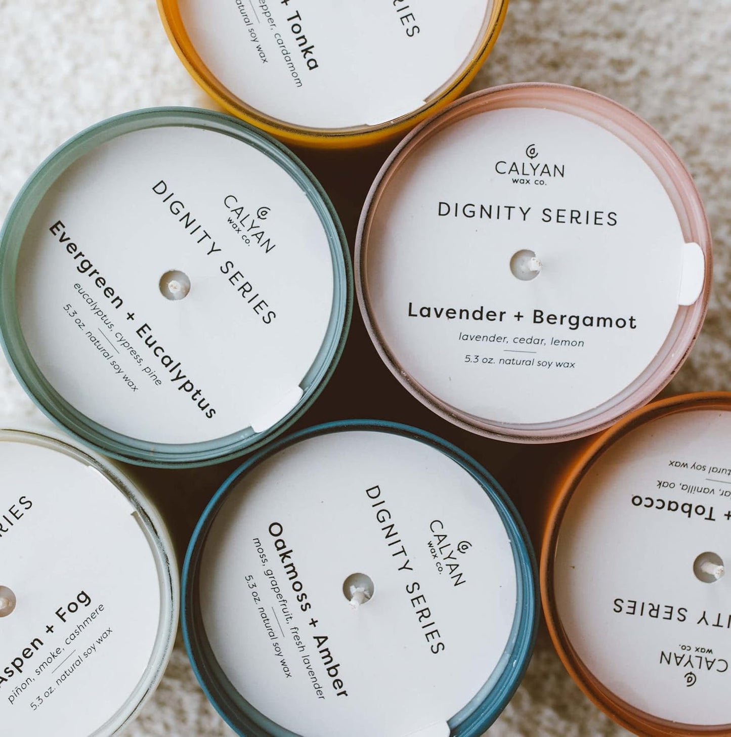 Calyan Wax Co. Dignity Series Scented Candle Gift Set - 6 Scented Candles - 35 Hour Burn - Luxury Clean Soy Wax Candles - Long Lasting Colorful Ceramic Jar Candle for Home - 5.3oz
