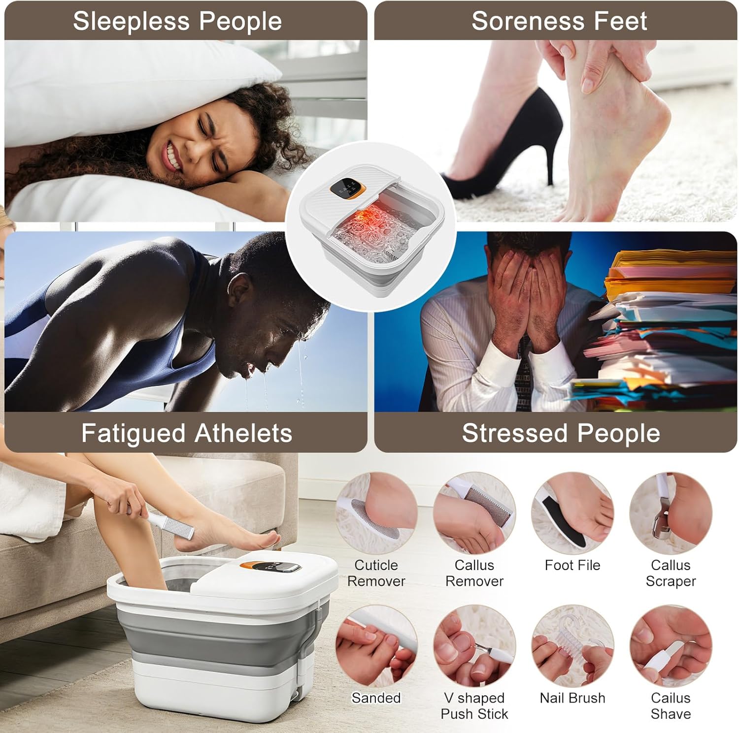 UNIFULL Collapsible Foot Spa Bath with Heat, Motorized Massager, Touch Screen, Foot Pedicure Kit, Temperature Control, Pedicure Foot Spa, Foot Bath