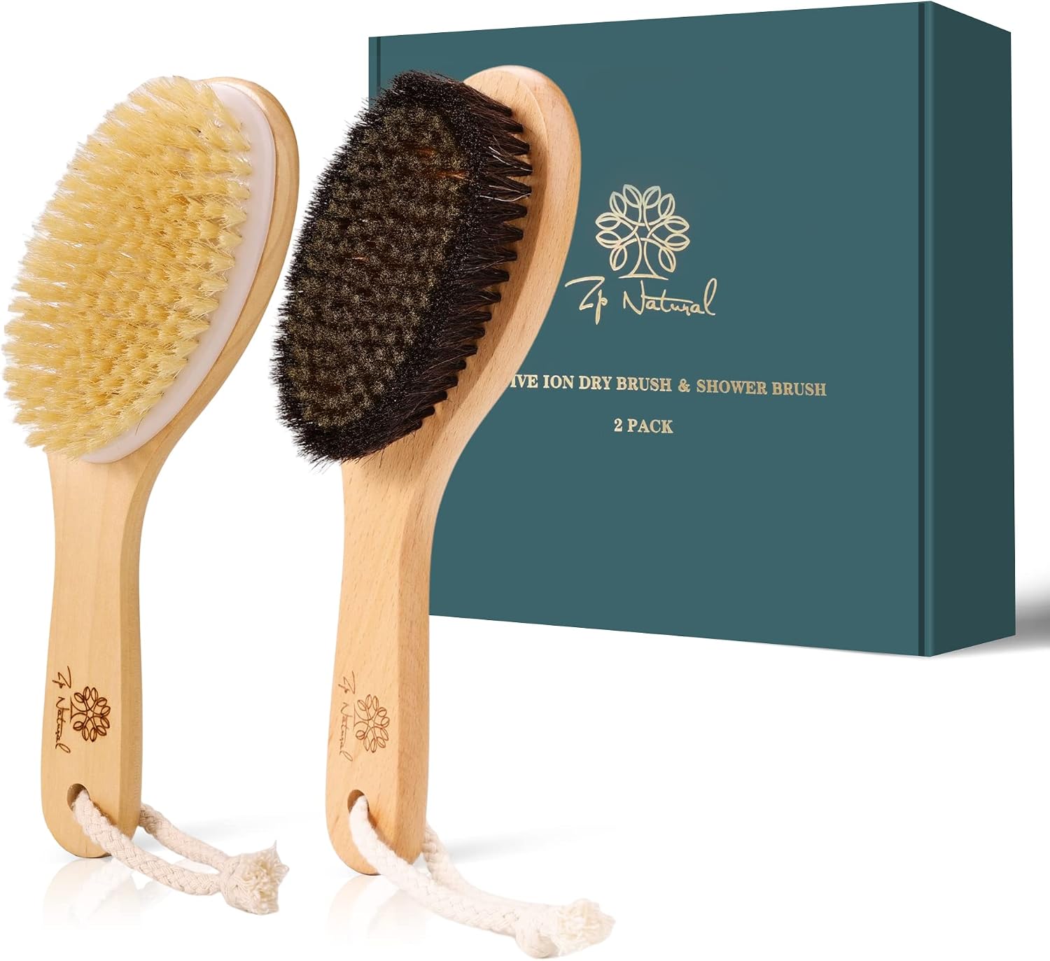 2-Pack Dry Body Brush, Copper Ionic Brush & Boar Bristle Shower Brushes | body brush set: Ionic copper brush for lymphatic drainage and natural boar bristle shower brush for skin exfoliating.