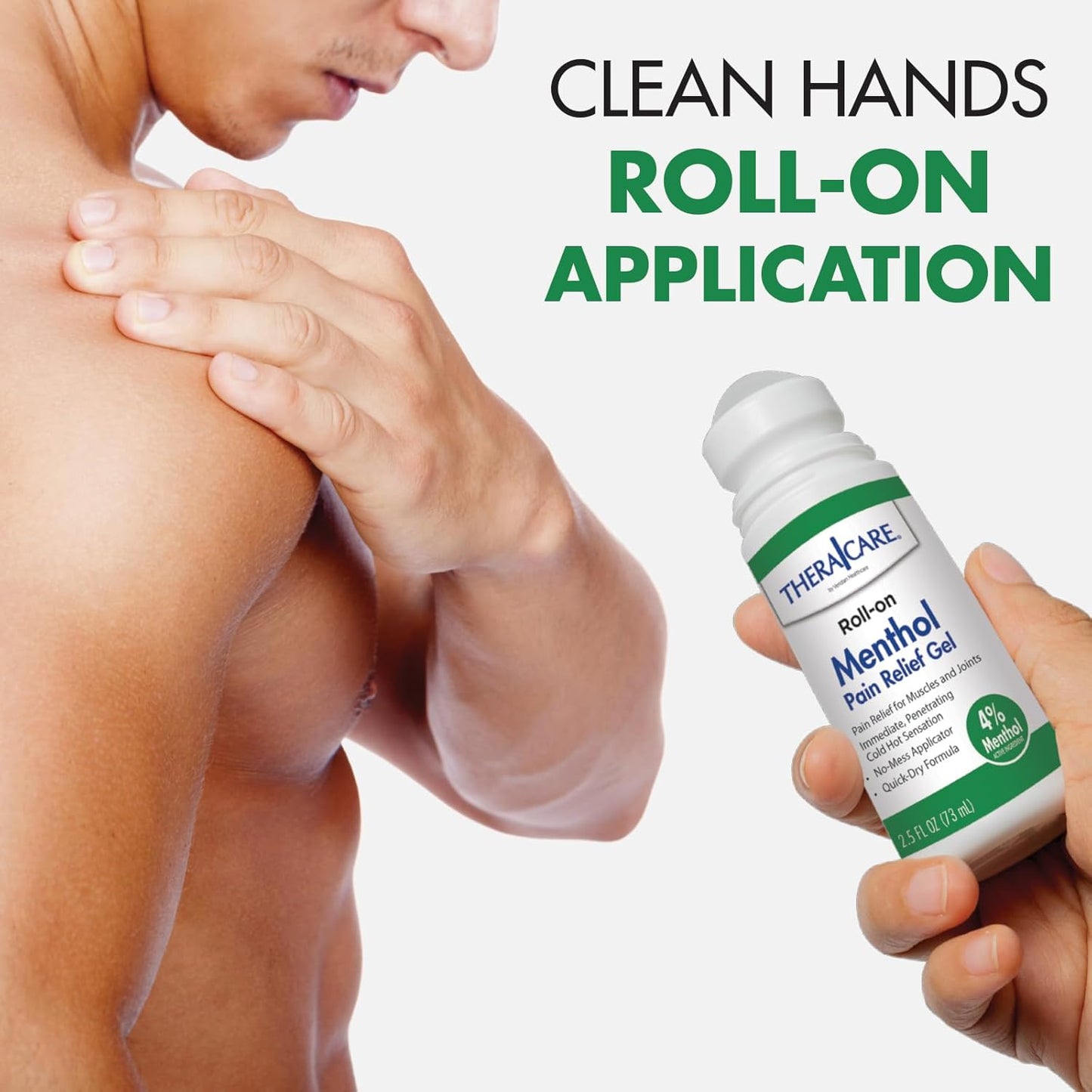 TheraCare 4% Menthol Roll-On | Cold Hot Sensation | Pain Relief Gel | 2.5 oz. 73 mL | Non-Greasy Formula | Immediate Penetrating Action | Topical Analgesic