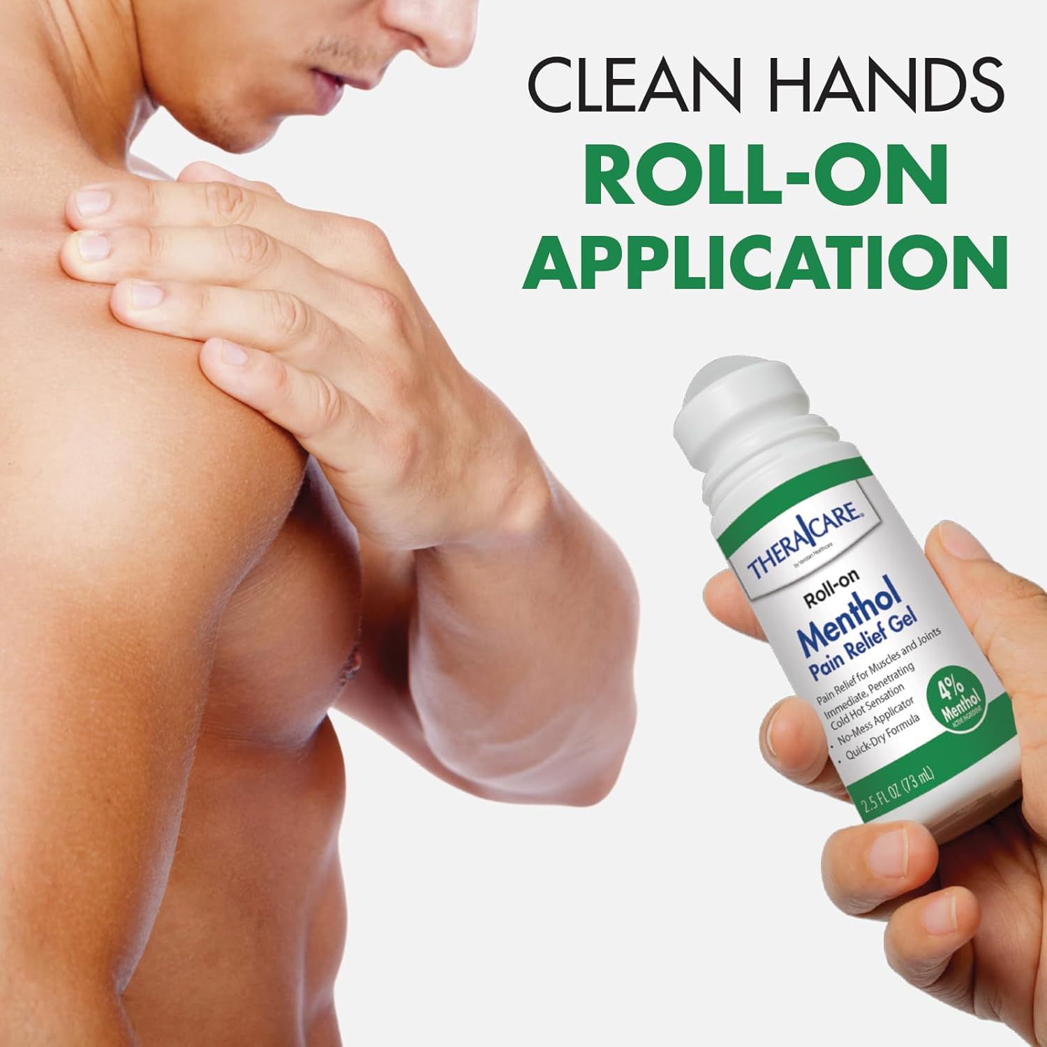 TheraCare 4% Menthol Roll-On | Cold Hot Sensation | Pain Relief Gel | 2.5 oz. 73 mL | Non-Greasy Formula | Immediate Penetrating Action | Topical Analgesic