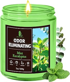 Mint Eucalyptus Odor Eliminating Highly Fragranced Candle, Eliminates 95% of Bathroom & Pet Odors Quickly, Air Freshing Scented Candles, Soy Candle Gifts for Women Men, 7oz
