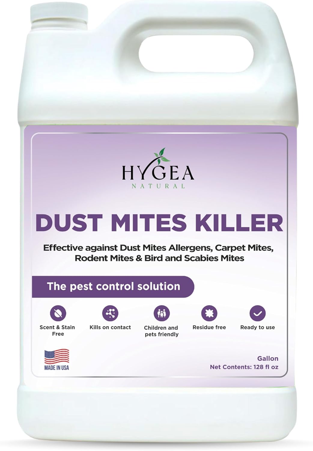 Hygea Natural Dust Mite Killer Spray - Eliminates Dust, Carpet, Rodent, Bird, Mites - Safe for Home, Children, Pets, Bedding & Furniture, 128 oz, Unscented