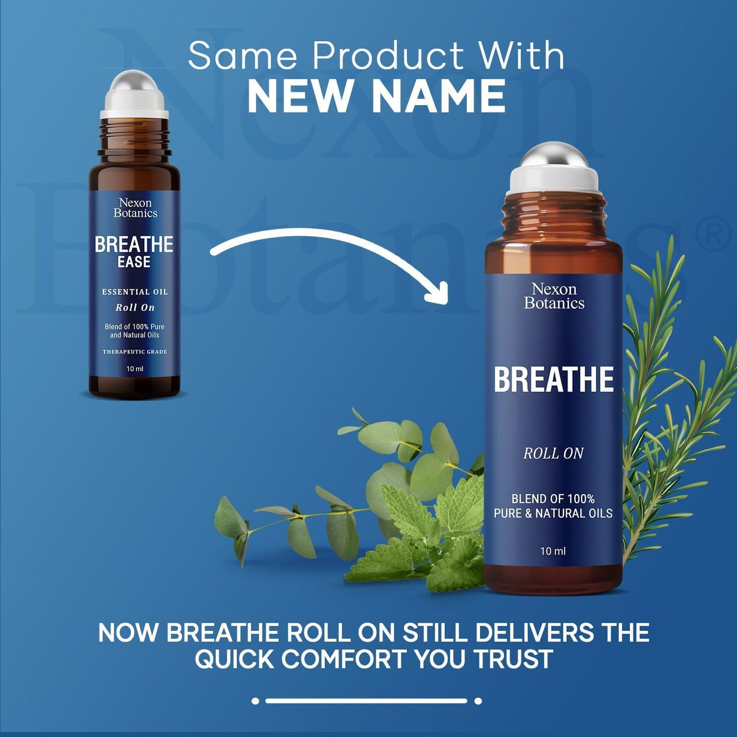 Breathe Essential Oil Roll-On 10 ml - Pure Eucalyptus, Peppermint & Rosemary Oils Blend Roller for Clear Breathing & Respiratory Support - Nexon Botanics