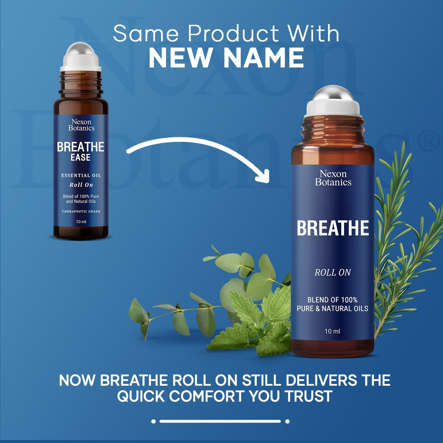 Breathe Essential Oil Roll-On 10 ml - Pure Eucalyptus, Peppermint & Rosemary Oils Blend Roller for Clear Breathing & Respiratory Support - Nexon Botanics
