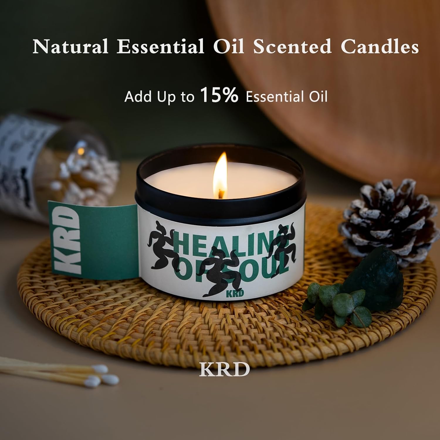 KRD Coconut Lychee Scented Candle, 6.4oz Coconut Soy Wax with Lid, 42H Long Burn, Summer Fruit Aromatherapy for Home