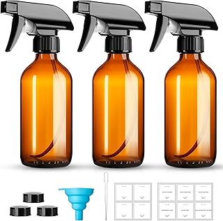GIVAMEIHF 8oz Amber Glass Spray Bottles,3 Pack Glass Spray Bottles Refillable Empty Bottle with Adjustable Nozzle,Spray Bottle for Essential Oils,Cleaning Solutions,Pets,Hair Mister,Gardening