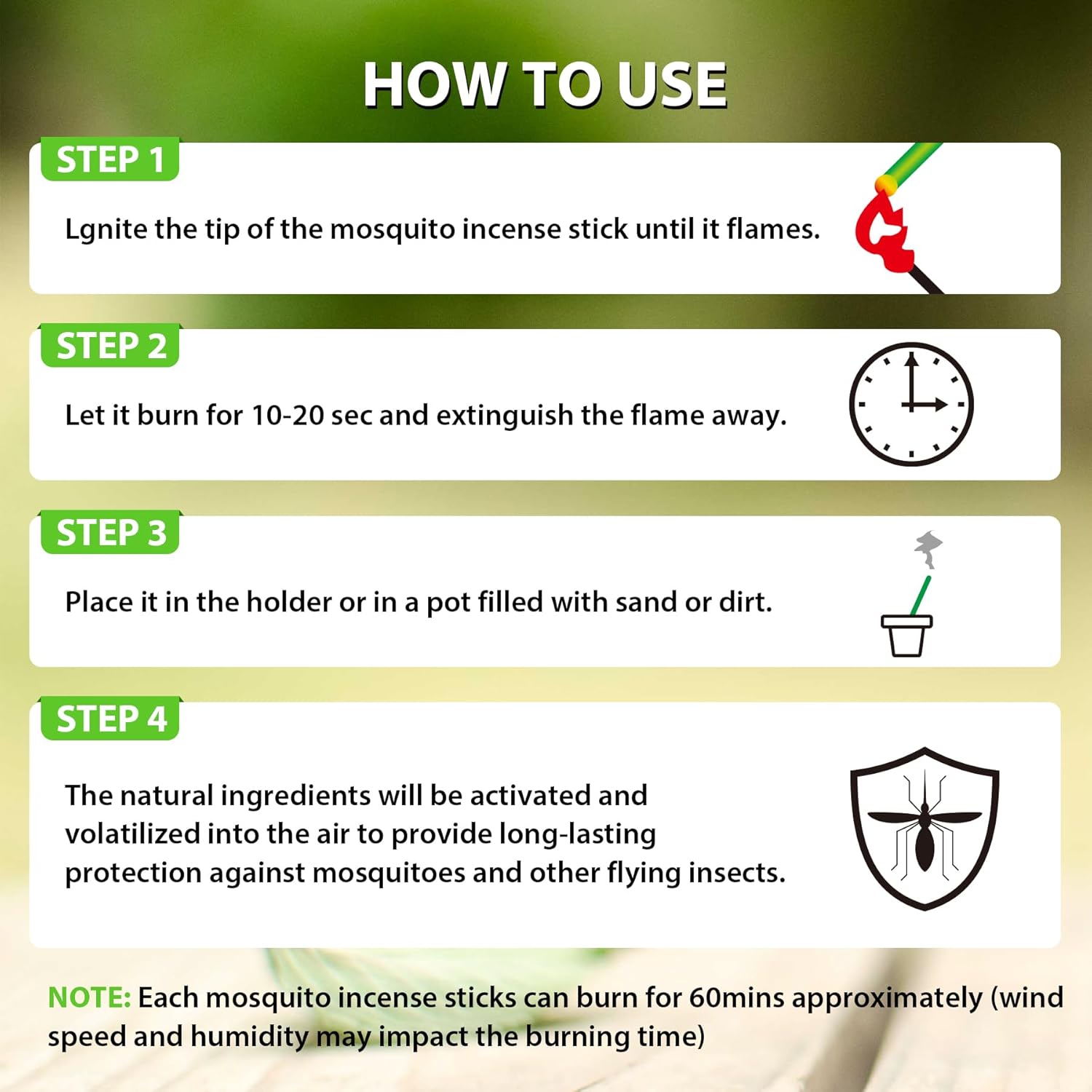 BugBai® Mosquito Repellent Incense Sticks 180 PCS, Citronella Oil DEET-Free Mosquito Repellent for Outdoor Patio Backyard Garden, Natural Plant-Based Bug Repellent for Camping Fishing