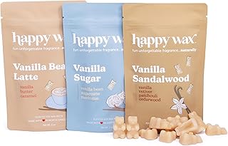 Happy Wax Vanilla Lovers Collection: Natural, Non-Toxic Scented Soy Wax Melts – Total 6oz Variety Pack: Vanilla Bean Latte, Vanilla Sugar, Vanilla Sandalwood