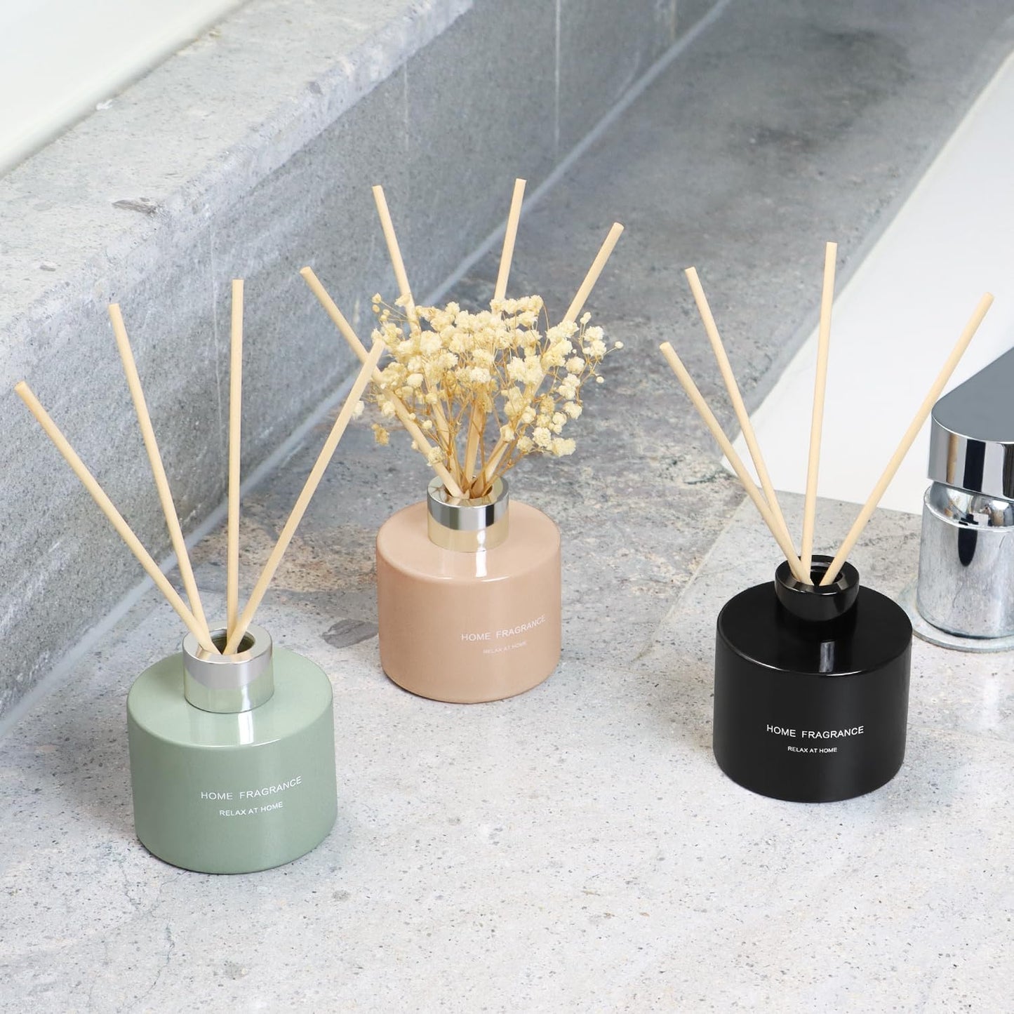 3 Pcsk Reed Diffuser, 4.06 oz(120ml) Linen/Vanilla/Moroccan Amber, Scented Aromatherapy Diffuser with 12 Black Diffuser Sticks, Air Freshener for Home Bedroom Bathroom
