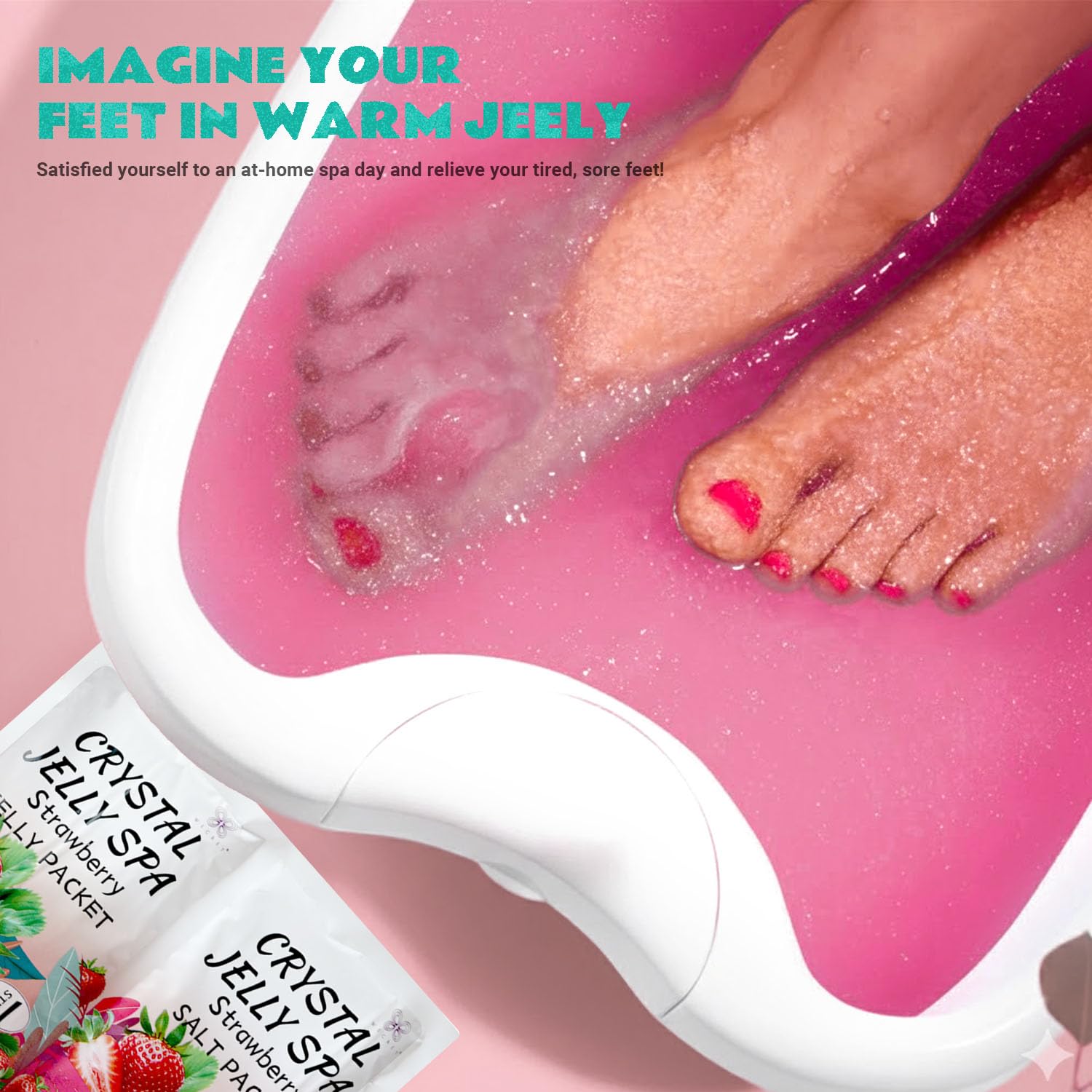 Foot Soak, Jelly Spa Pedicure Spa, Bubble Foot Bath Spa, Salon Pedi, Relaxation,Foot Salt Soak for Stubborn Foot Odor Tired Dry Cracked Feet Foot Care for Women Men (Strawberry)
