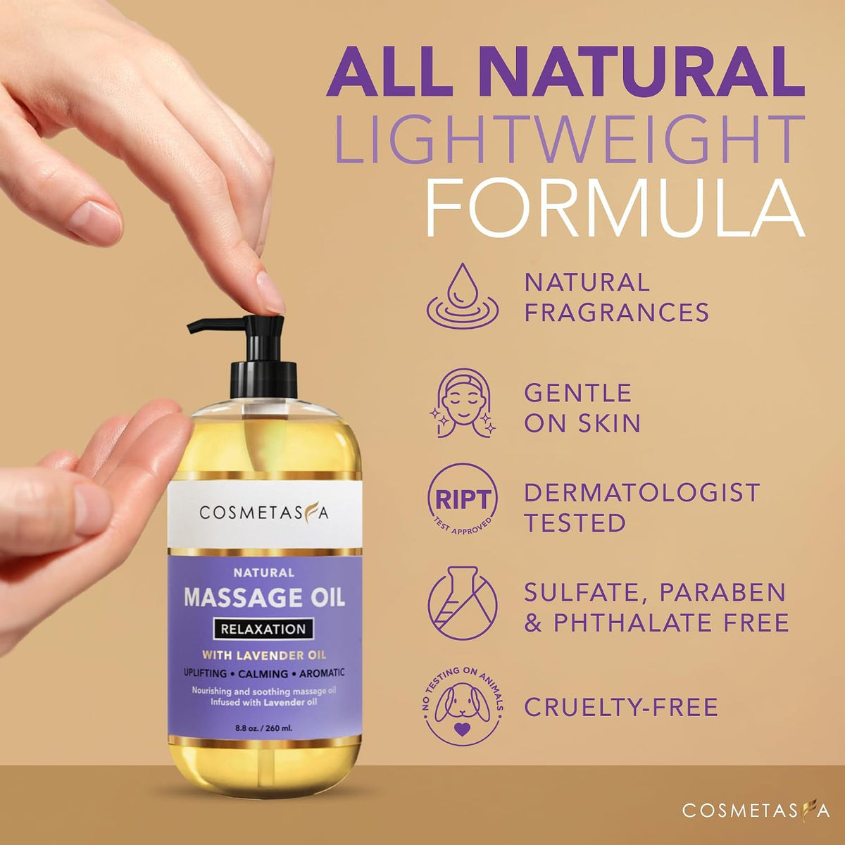 Cosmetasa Lavender Massage Oil for Massage Therapy with Roller - All Natural