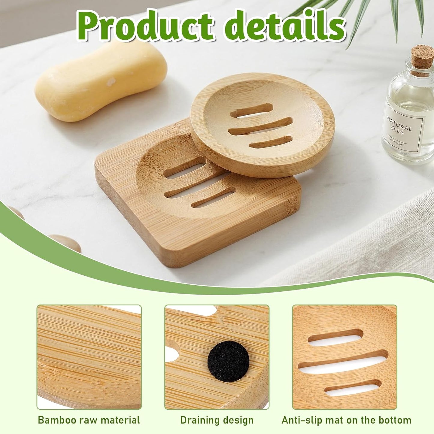 2 Pcs Shower Steamer Holder, Bamboo Soap Dish, Bamboo Soap Holder Wooden Soap Dishes for Shower, Bar Soap Holder with Self Draining Tray for Kitchen Bathroom Accessories(Round and Square)