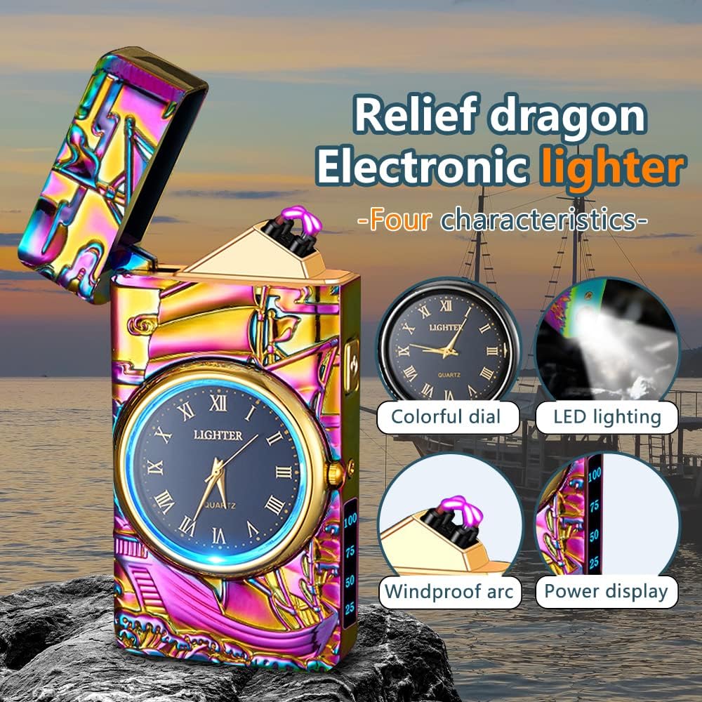 GADATOP Sail Lighter - Plasma & Arc Electric Lighter, Windproof & Fashionable, USB Rechargeable, Multi-Sail Design with Real Watch Dial LED Lighting