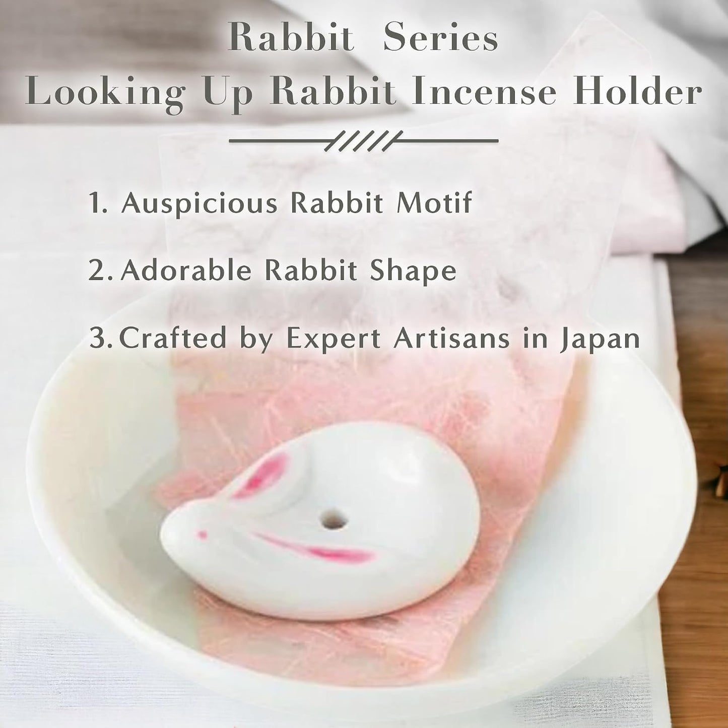 Hasegawa Rabbit Series: Serene Meadow Incense Set - Cedarwood, Oakmoss & Musk - 15 Sticks with Rabbit Stone Holder (15-17 Min Burn Time Each) うさぎスティックセットしずか