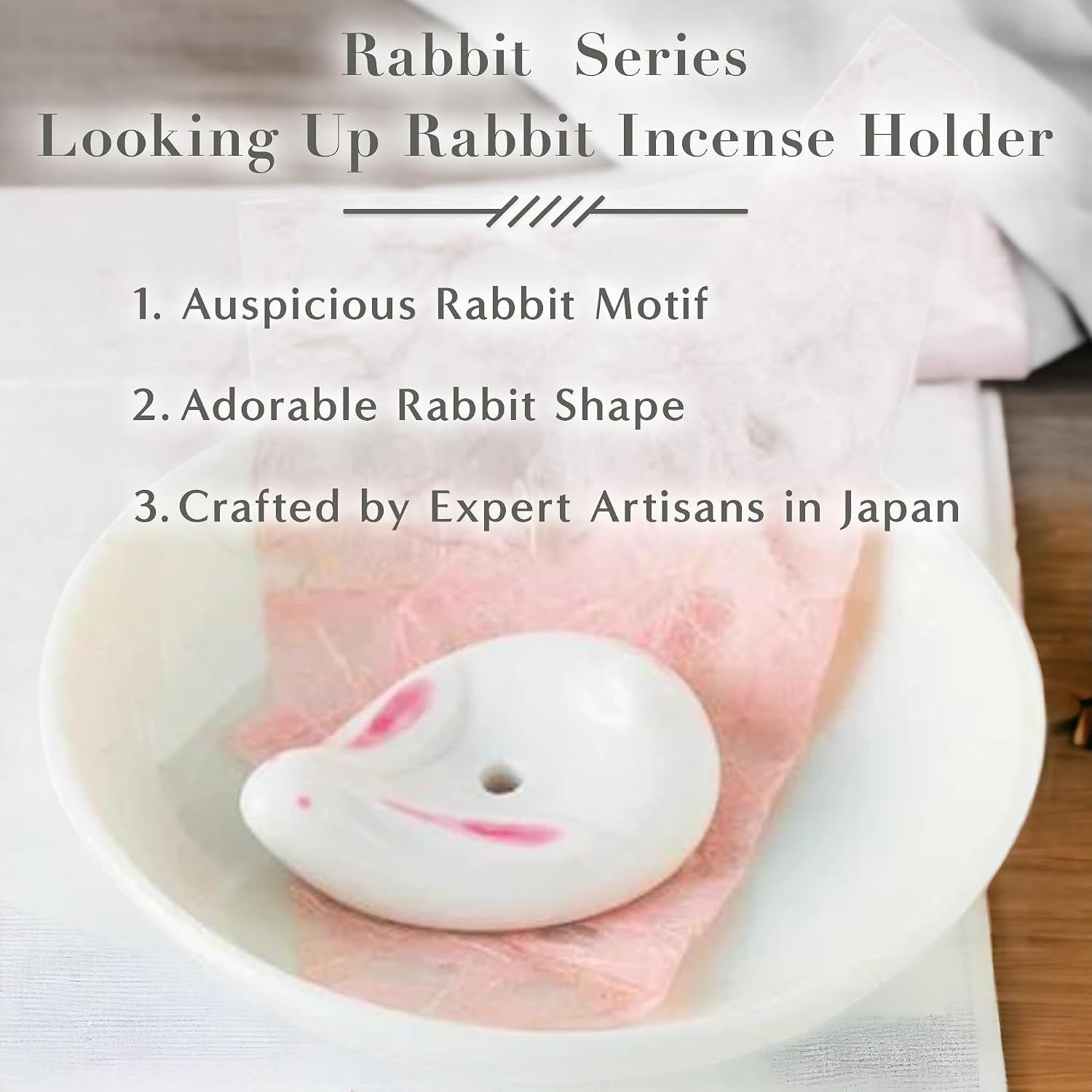 Hasegawa Rabbit Series: Serene Meadow Incense Set - Cedarwood, Oakmoss & Musk - 15 Sticks with Rabbit Stone Holder (15-17 Min Burn Time Each) うさぎスティックセットしずか