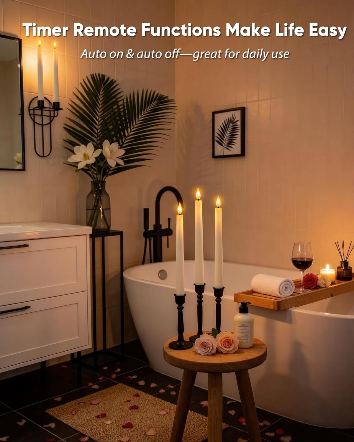 Homemory 24 Pcs Waxy Flameless Taper Candles with Remote, Led Flameless Candlesticks Classic Tall Candle, Flickering Battery Operated Taper Candles for Bedroom, Dining Room, Ivory, 9.6 inches