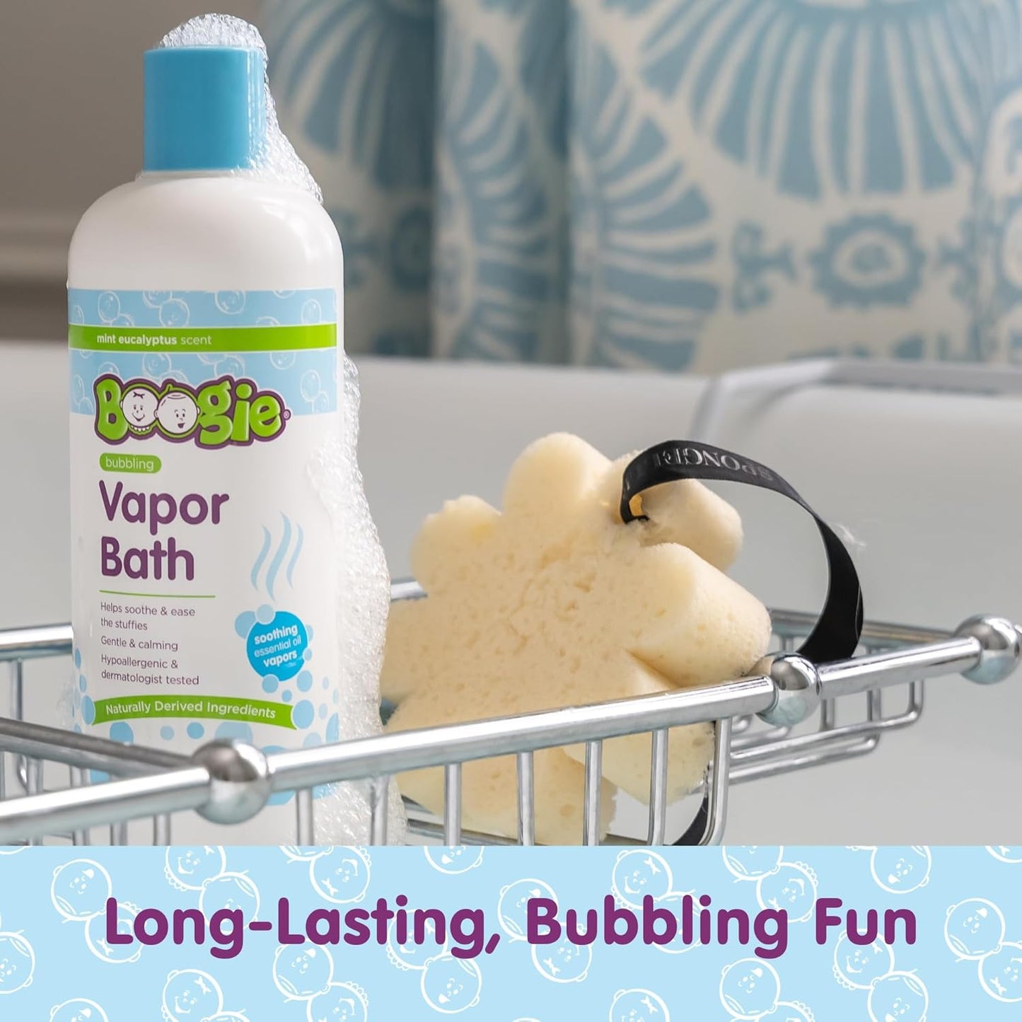 Boogie Bubbling Vapor Bath for Kids - 18 fl oz - Gentle & Calming Bubble Bath for Kids - Made with Natural Essential Oils - Mint Eucalyptus Scent - Baby Bathtime Essentials