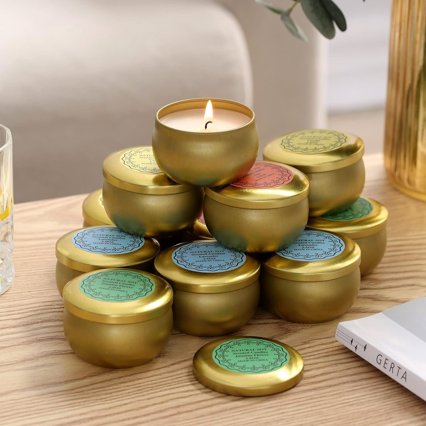 qinxiang Scented Candles Gifts Set,16 Pack Natural Soy Wax Travel Tin Jar Candles for 2.5 OZ Aromatherapy Candles for Family Gatherings, Festive Candles
