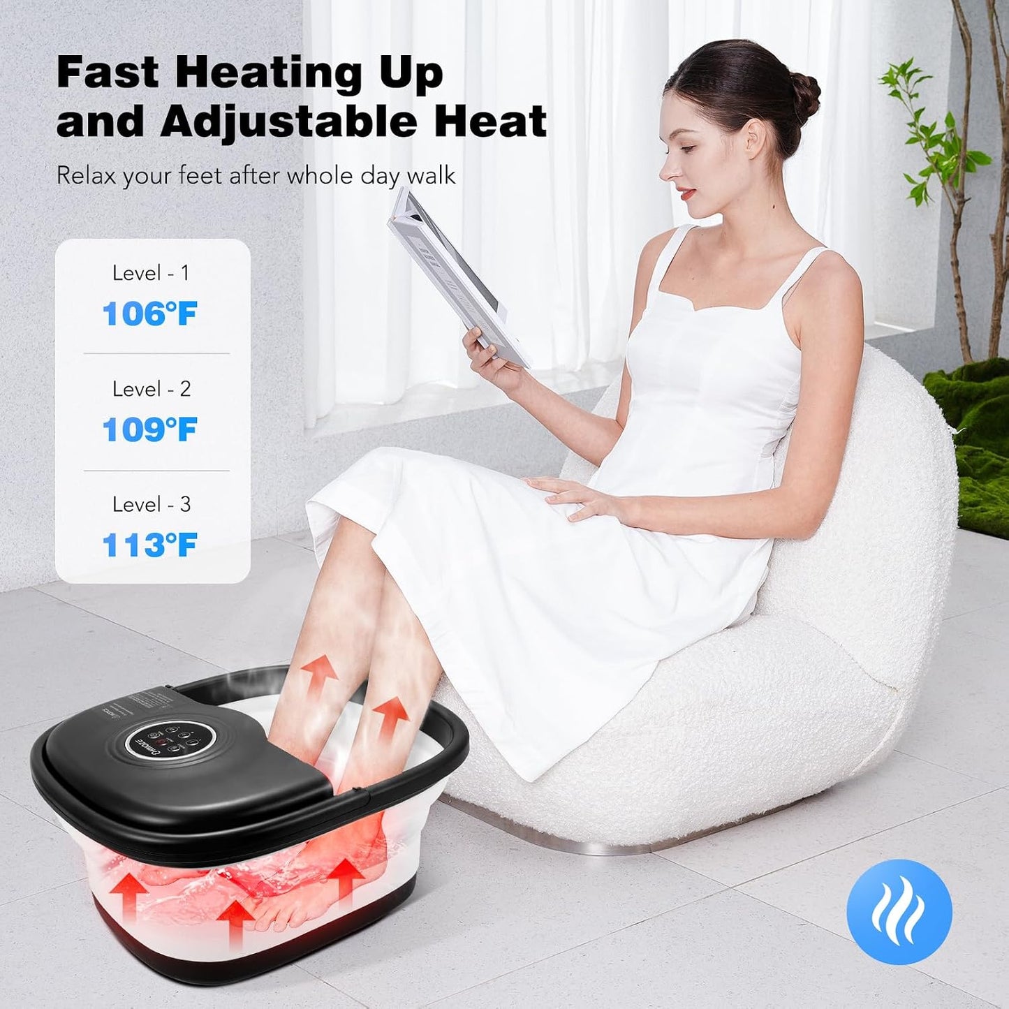 KNQZE Collapsible Foot Spa Bath with Heat & Remote Control, Bubble Massage, Temperature Control, Red Light, Timer, 16 Rollers & Pumice Stone for a Soothing Spa Experience