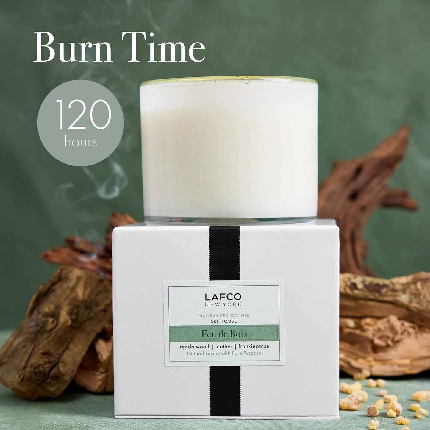 LAFCO New York 3-Wick Candle, Feu de Bois - 30 oz - 120-Hour Burn Time - Reusable, Hand Blown Glass Vessel - Made in the USA
