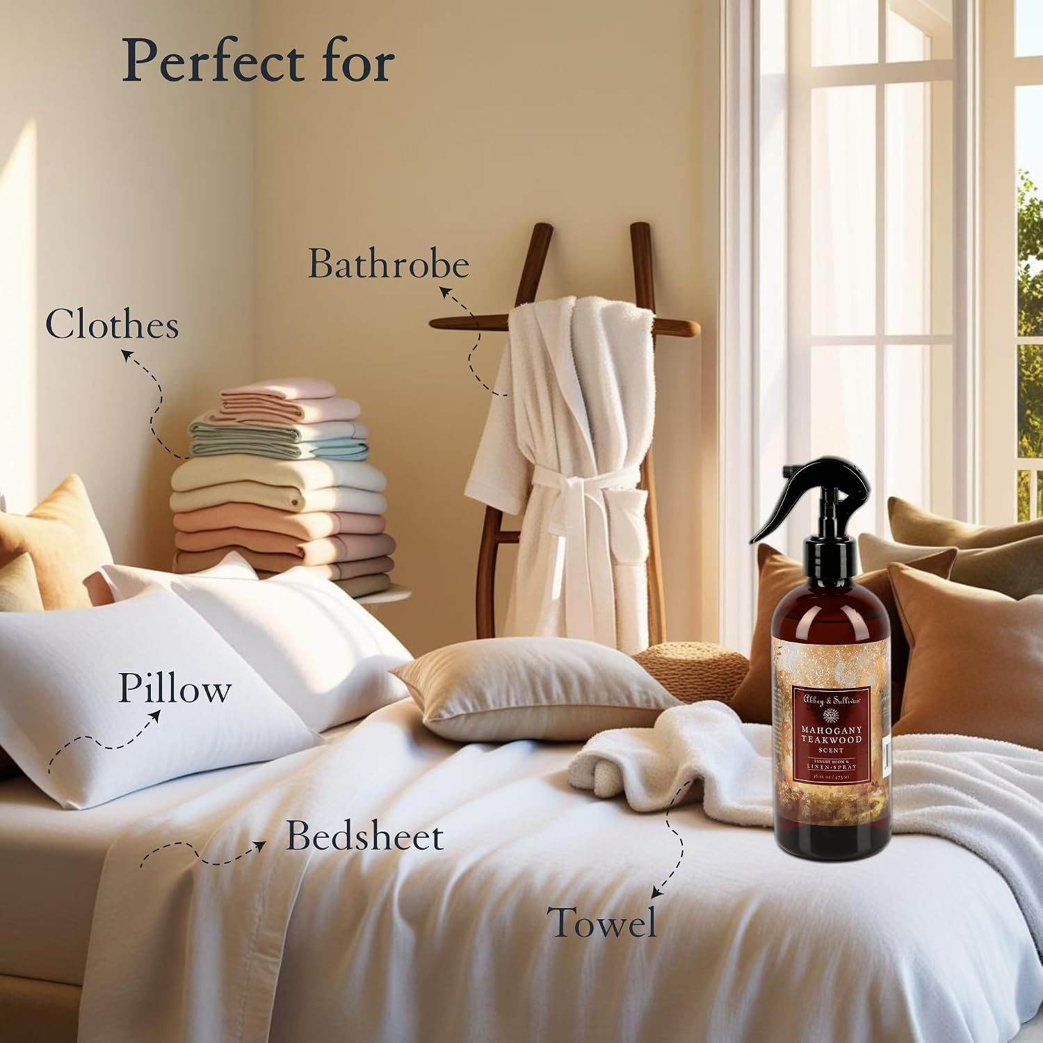 Abbey & Sullivan Odor Eliminating and Refreshing Linen and Room Spray, Mahogany Teakwood Type, 16 oz