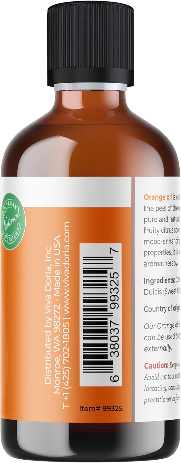 Viva Doria Orange Essential Oil, 100% Pure, Natural, Sweet Orange Essential Oil, Undiluted, for Aromatherapy | Food Grade, 118 mL (4 Fluid Ounce)