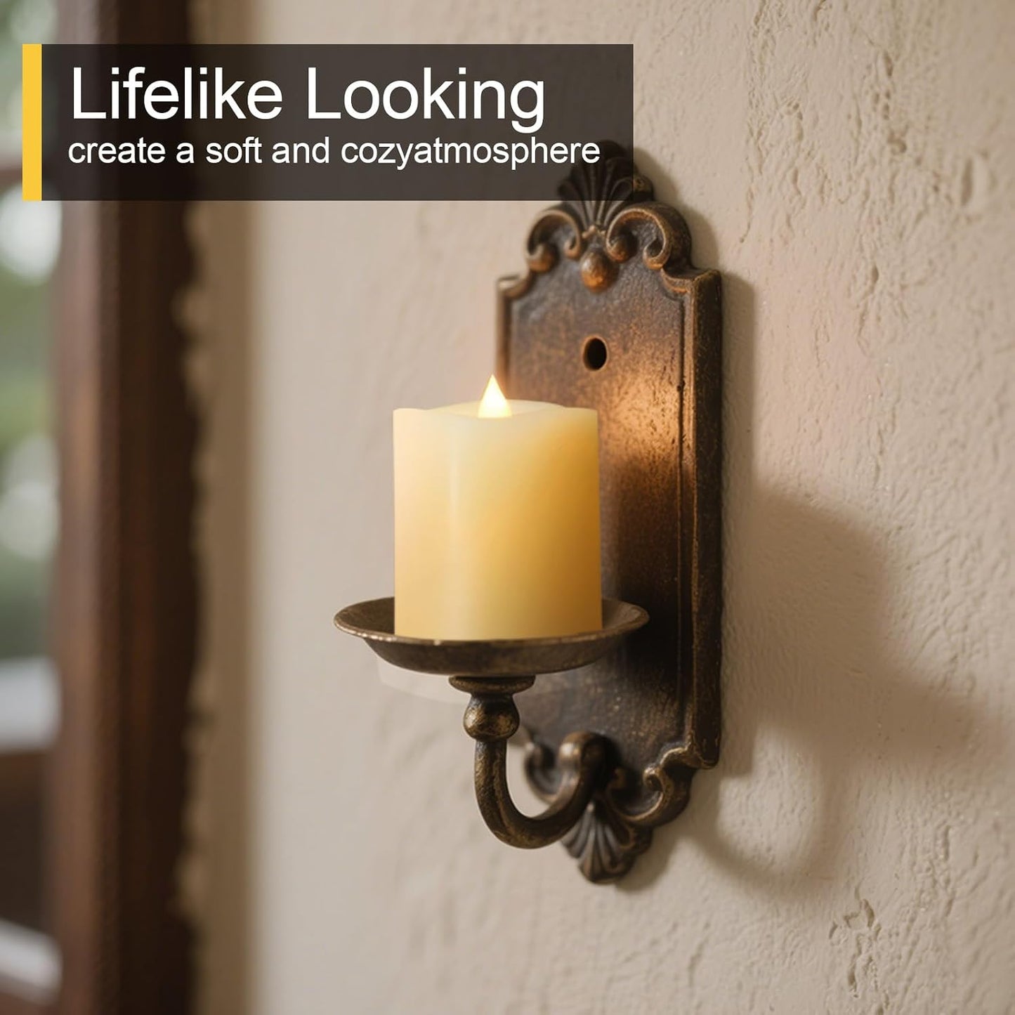 3x3 Flameless Candles with Remote Set of 1, 3 inch Battery Candles Flickering with Timer, LED Pillar Candle for Indoor/Outdoor, Lvory White