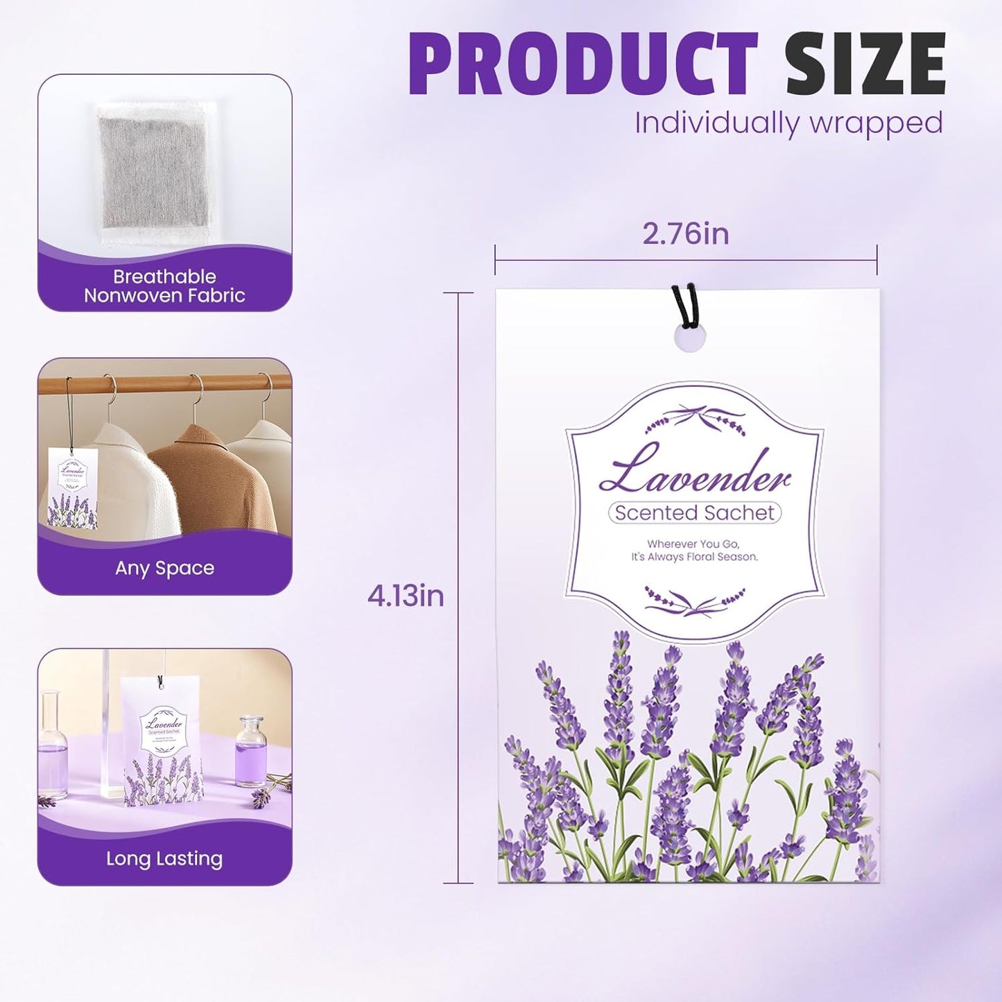 FURWEY 16 Packs Lavender Scented Sachets for Drawers and Closets,Long Lasting Sachet Bag Room Car Odor Deodorizer Fresh Scent Home Fragrance