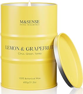 M&SENSE Lemon Candle Large for Home Scented, Lemon Soy Candles 21.2oz 120 Hour Slow Burning, Highly Scented Limoncello Grapefruit Citrus Candles for Bathroom, Fresh Smelling Candle