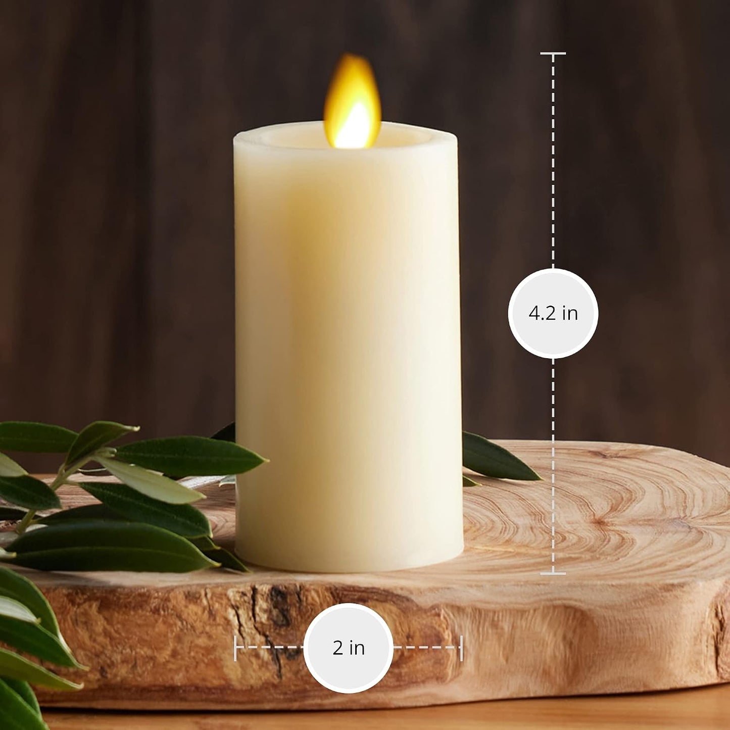 Luminara Classic Slim Flameless LED Candle, Ivory 2" x 4.5, Battery Operated Moving Flame Pillar w/Timer, Safe Realistic Wax Candle, Home Decor