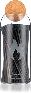 Fireplace - Candle Matches | Apothecary Decorative Glass Bottle - Approx. 200 Long Matchsticks in Jar (All Black)