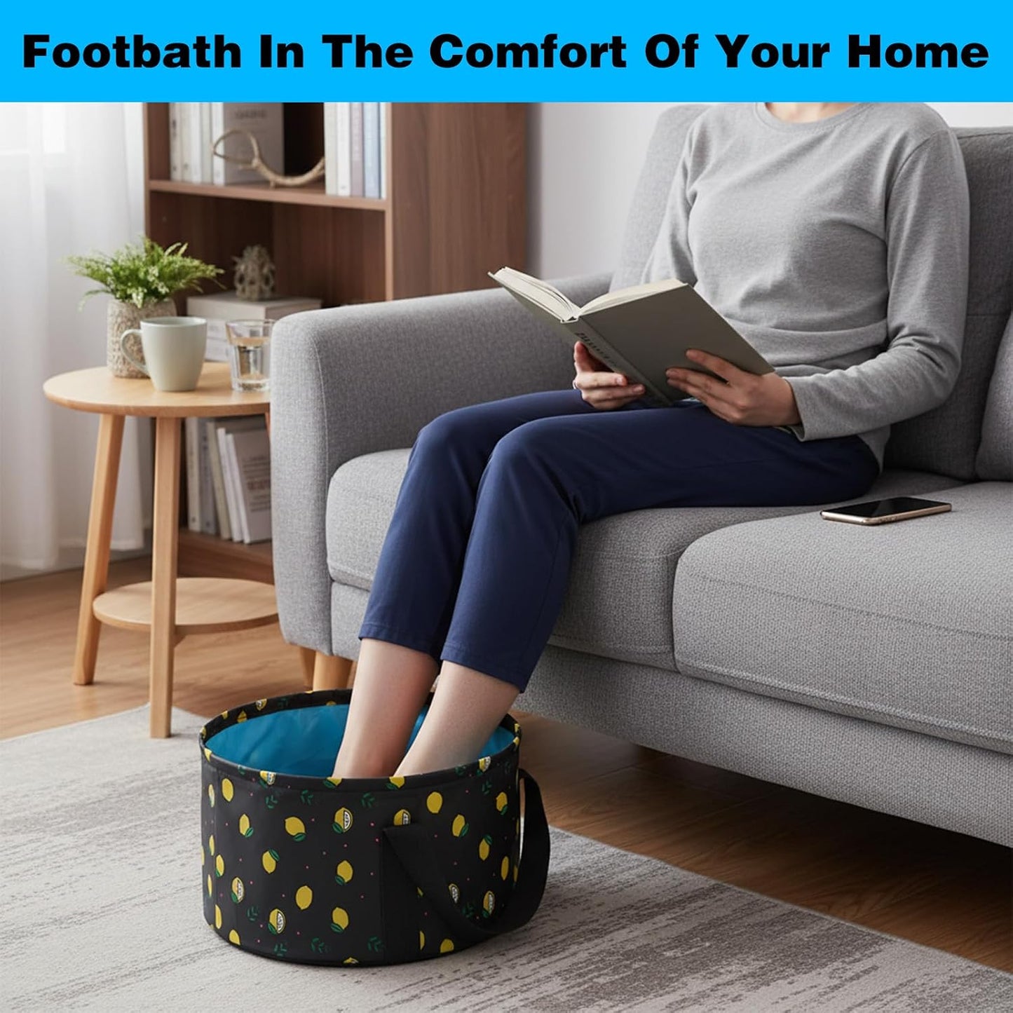 Foldable Bucket for Soaking Feet - Portable Foot Bath Tub Spa Basin for Travel, Home Pedicure & Outdoor Camping (Black)