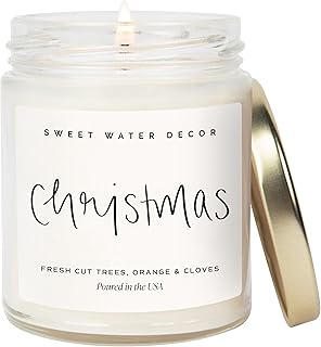 Sweet Water Decor Christmas Scented Candle - Cinnamon, Trees, Orange, and Clove Scented Winter Candle - Christmas Candles and Decor for Home - 9oz. Clear Jar Soy Candle, Made in the USA