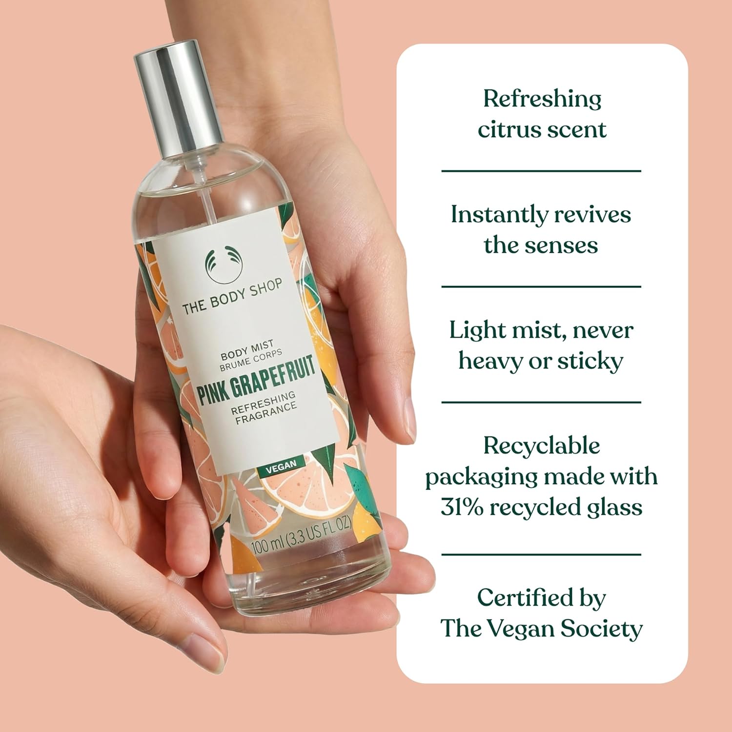 The Body Shop Pink Grapefruit Body Mist, Paraben-Free Body Spray, 3.3 Fl. Oz.