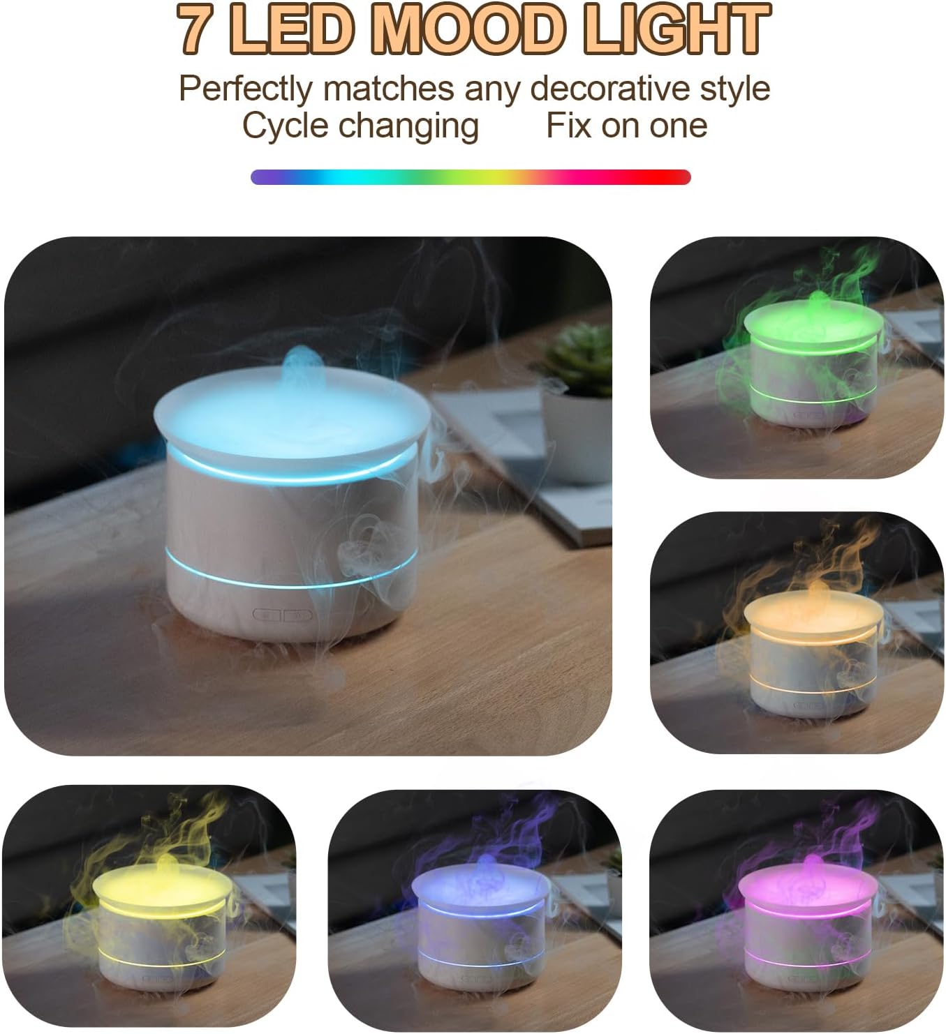200ml Essential Oil Diffuser, Quiet Aromatherapy Mist Diffusers for Essential Oils, Cool Mist Air Humidifier Ultrasonic Oil Diffuser, 7 Colors Light for Bedroom, Home Office SPA Yoga (White)