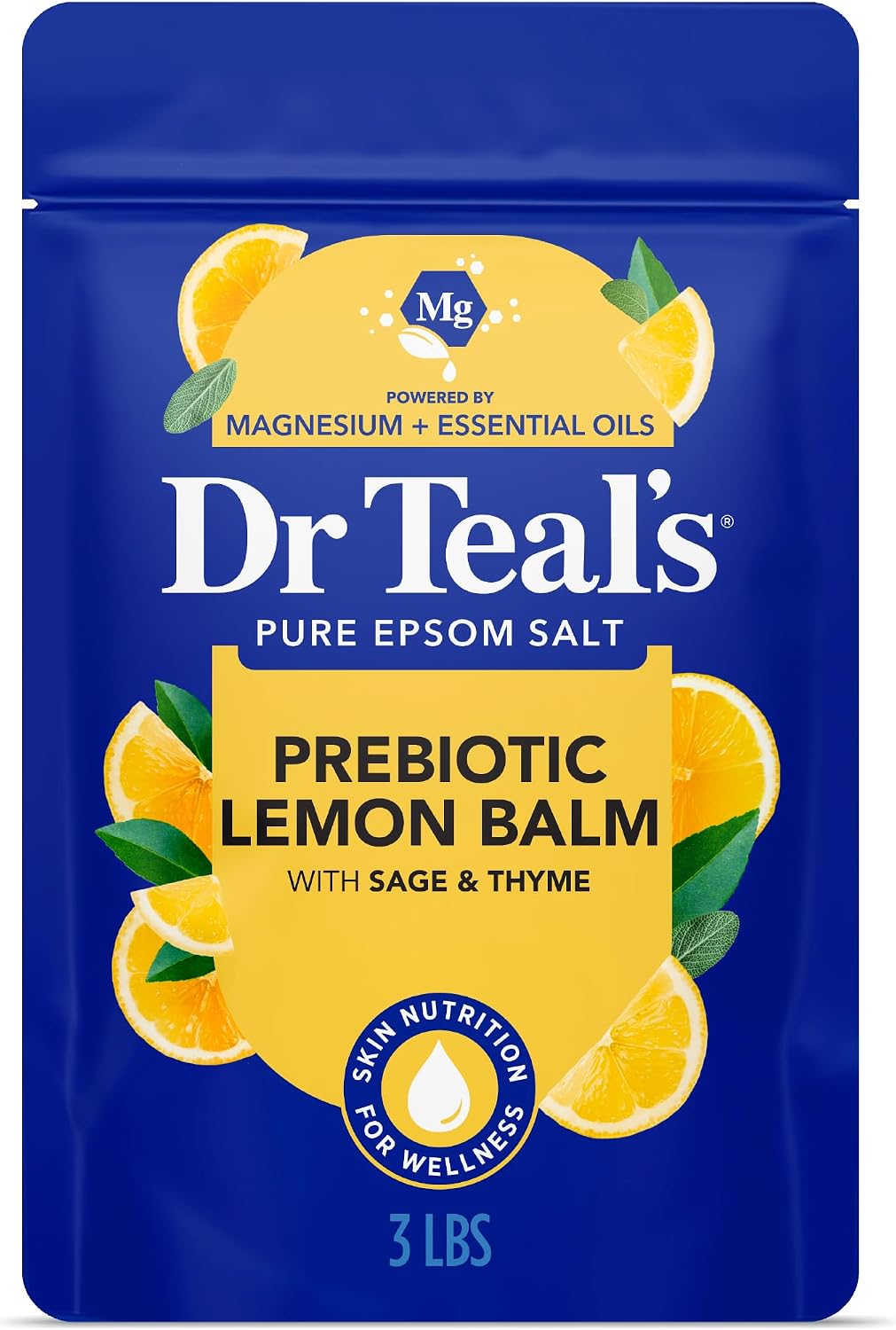 Dr Teal's Epsom Salt Magnesium Soak, Prebiotic Lemon Balm & Sage, 3 lbs