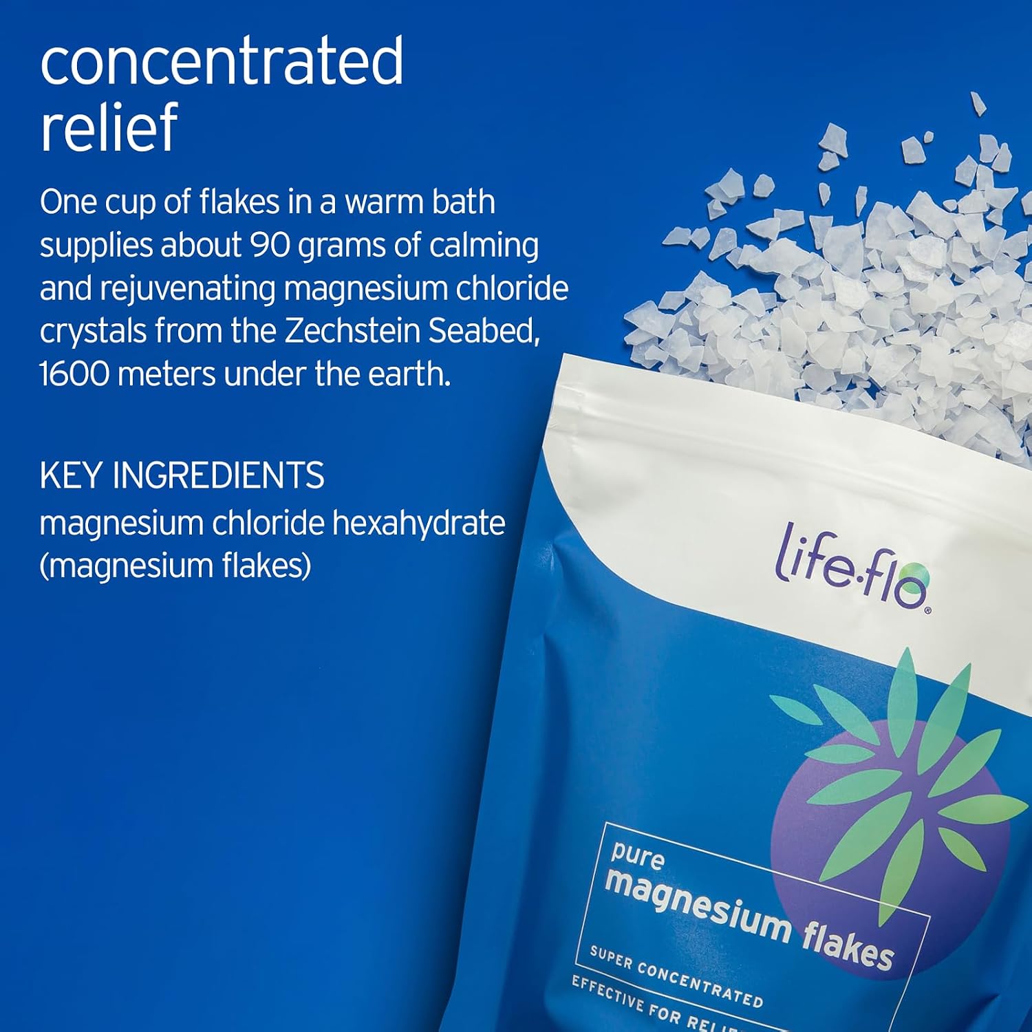 Life-flo Magnesium Bath Flakes and Pure Magnesium Oil Spray - Pure Magnesium Chloride from Zechstein Seabed - Relief and Relaxation Bundle - Soothes Muscles and Joints - 60-Day Guarantee, 26.4oz / 2oz