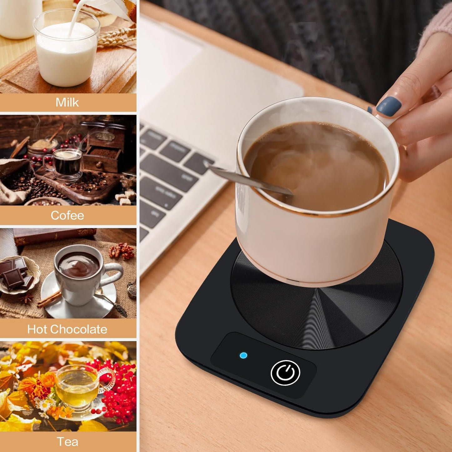 Lesipee Coffee Mug Warmer, Smart Candle Warmer, Electric Cup Warmer with Aluminum Metal Panel for Office, Desk Accessories, Electric Beverage Warmer for Cocoa, Milk, Coffee Gifts