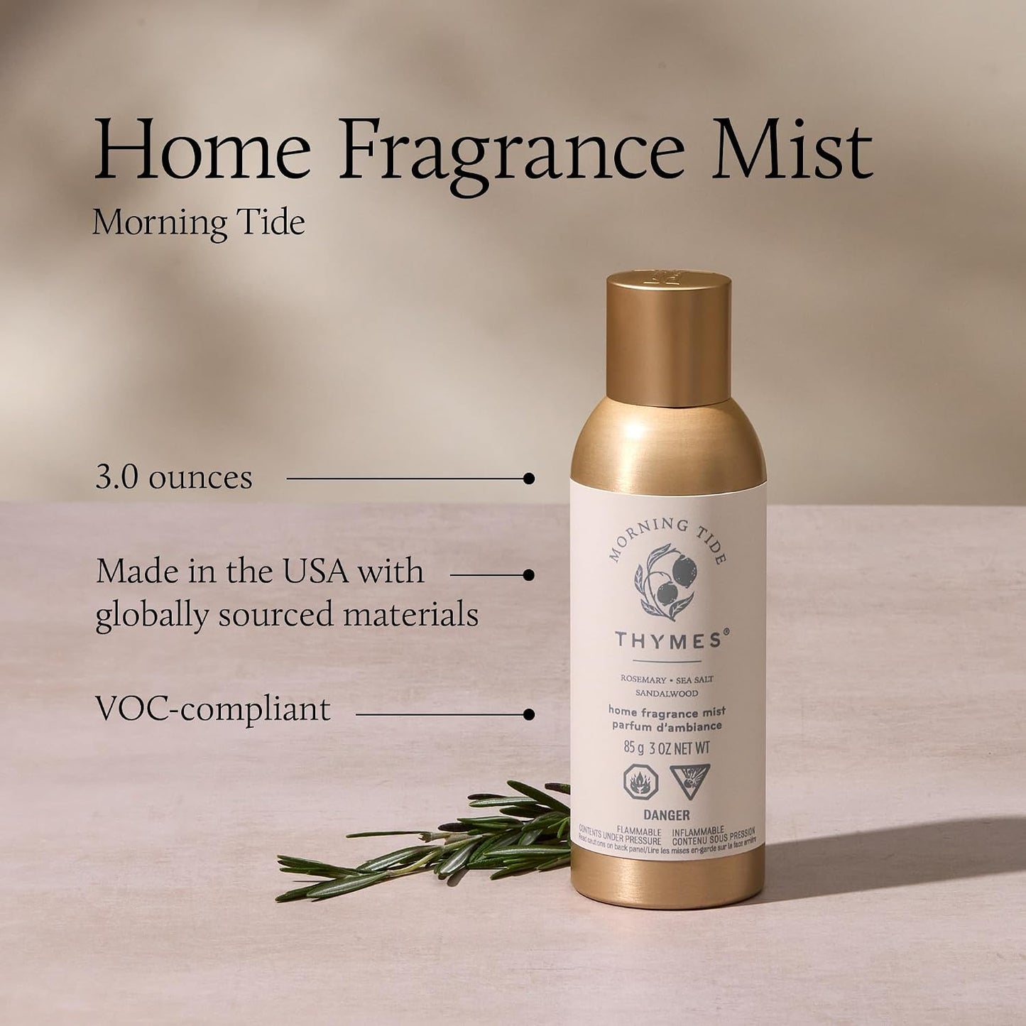 Thymes Home Fragrance Mist – Room Air Fresheners for Home Long Lasting – Air Freshener Spray – Scented Room Spray with Notes of Lemon, Rosemary, Sea Salt & Sandalwood (Morning Tide, 3 oz)