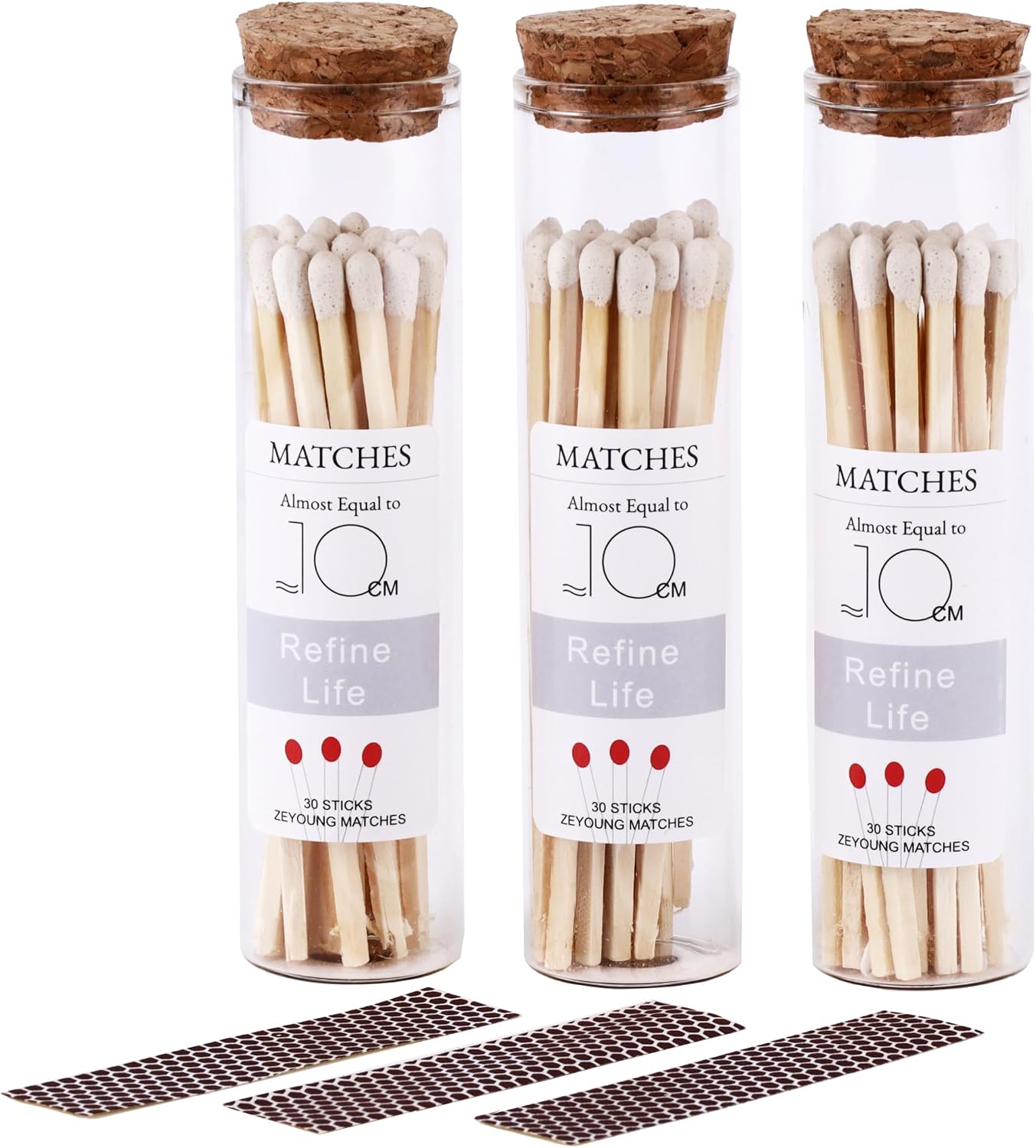 4" White Matches Included with Match Holder, 3 Glass Matches Bottles with Candle Matches in a Jar, Long Fireplace Matches for Grill Fireplace BBQ, Long Wooden Matchsticks for Custimiz Events