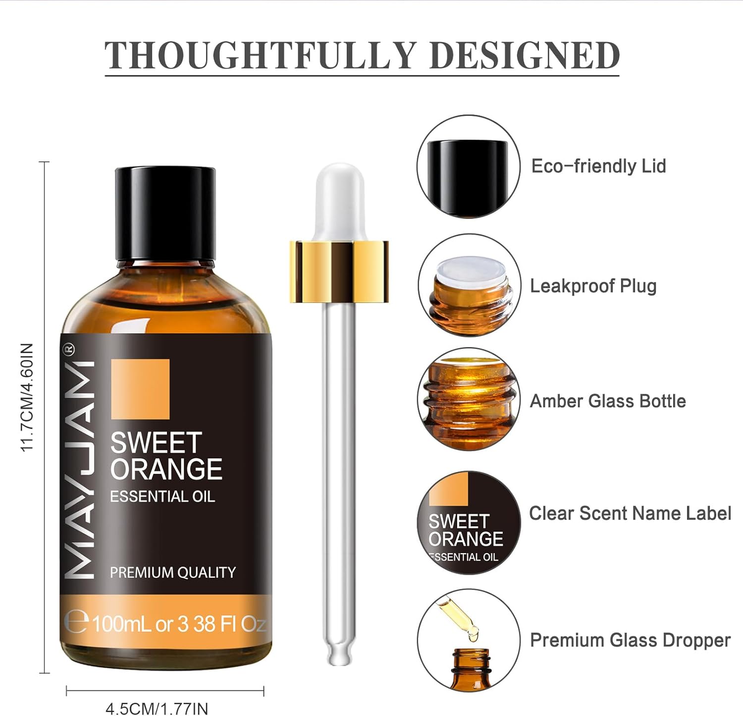 Sweet Orange Essential Oil, MAYJAM 100ml Premium Quality Sweet Orange Oil with Glass Dropper, Huge 3.38fl. oz, Perfect for Aromatherapy and Relaxation