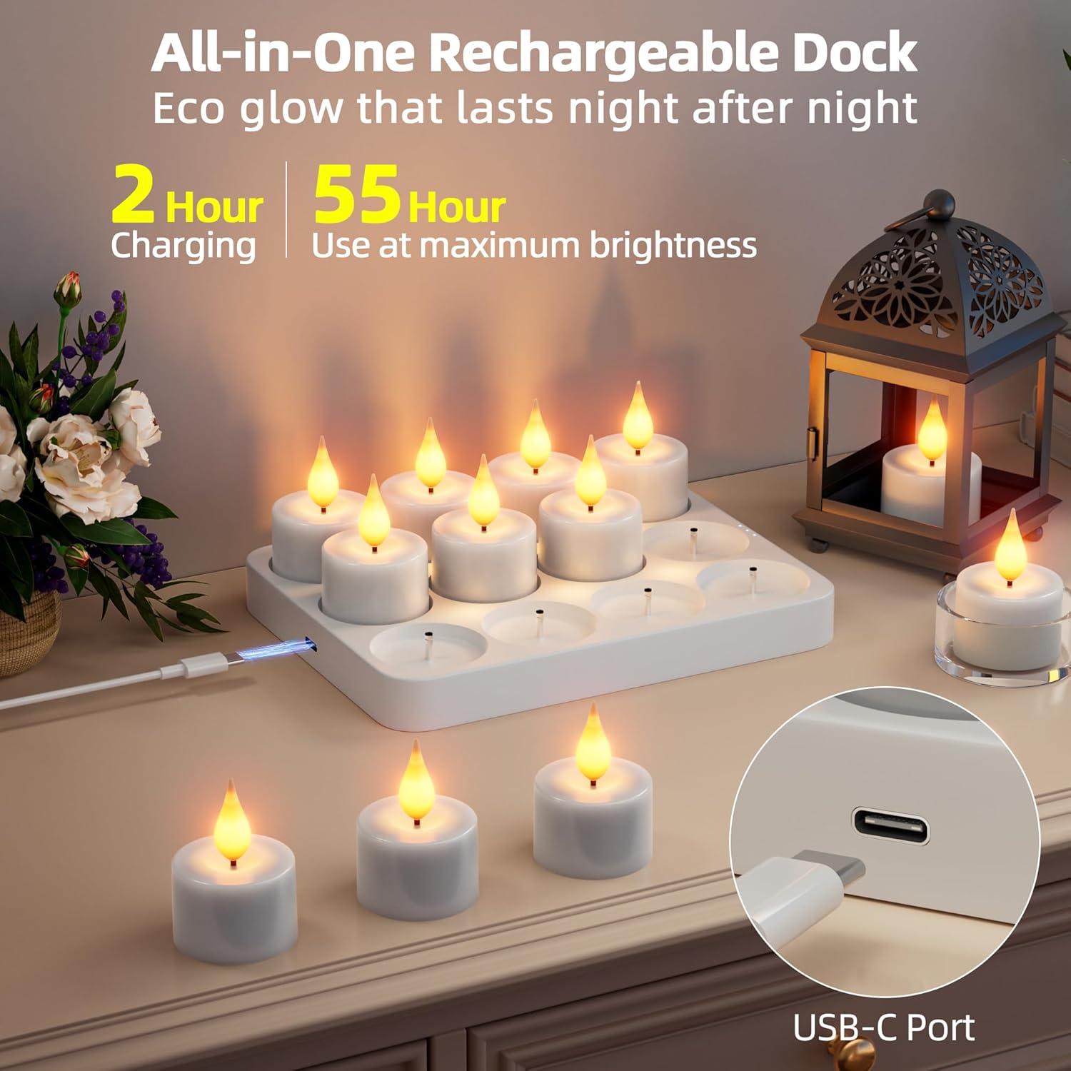 Rechargeable Flameless Tea Lights Candles: 12Pcs Battery Operated Tea light Candles with Remote Timer & Charging Base LED Flickering Votive Tealight Candles for Christmas Halloween Wedding Decor