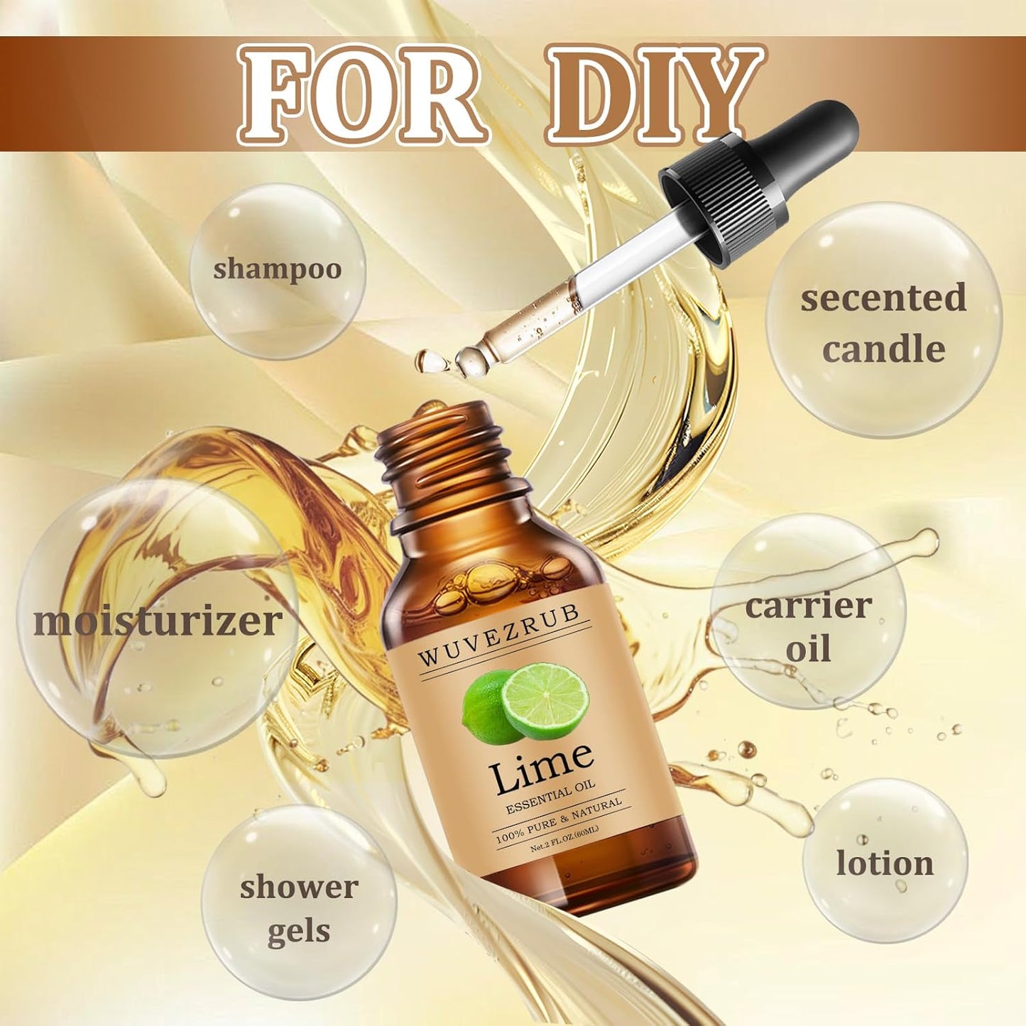 Lime Essential Oils 60ML, Pure Lime Essential Oil for Aromatherapy Diffuser - 2 Fl Oz