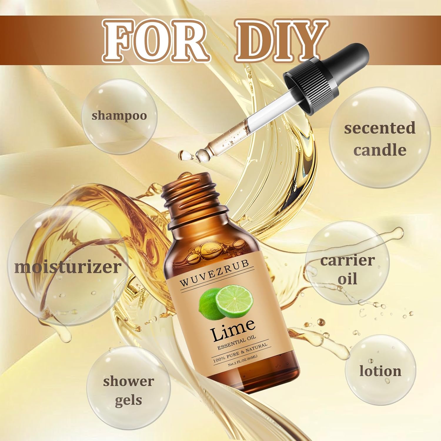 Lime Essential Oils 60ML, Pure Lime Essential Oil for Aromatherapy Diffuser - 2 Fl Oz